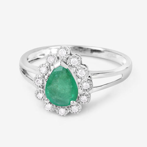1.22 Carat Genuine Zambian Emerald and White Diamond 10K White Gold Ring
