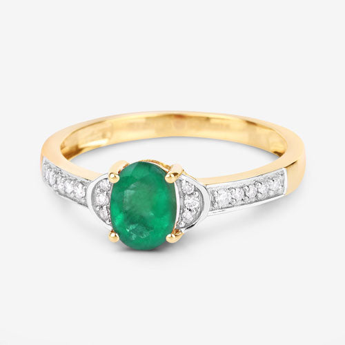 0.82 Carat Genuine Zambian Emerald and White Diamond 10K Yellow Gold Ring