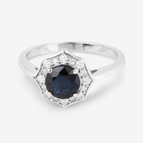 1.34 Carat Genuine Blue Sapphire and White Diamond 10K White Gold Ring