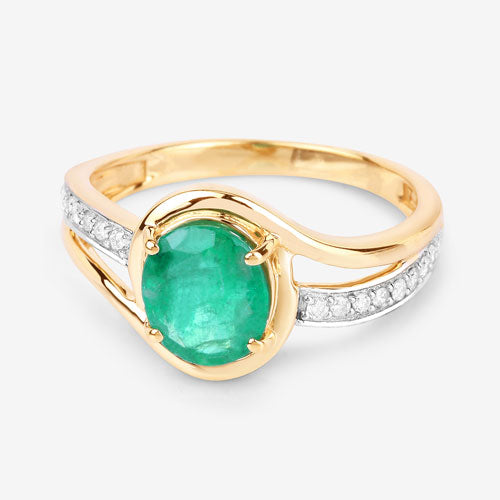 1.62 Carat Genuine Zambian Emerald and White Diamond 14K Yellow Gold Ring