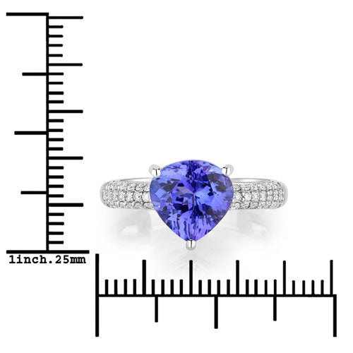 3.18 Carat Genuine Tanzanite and White Diamond 14K White Gold Ring