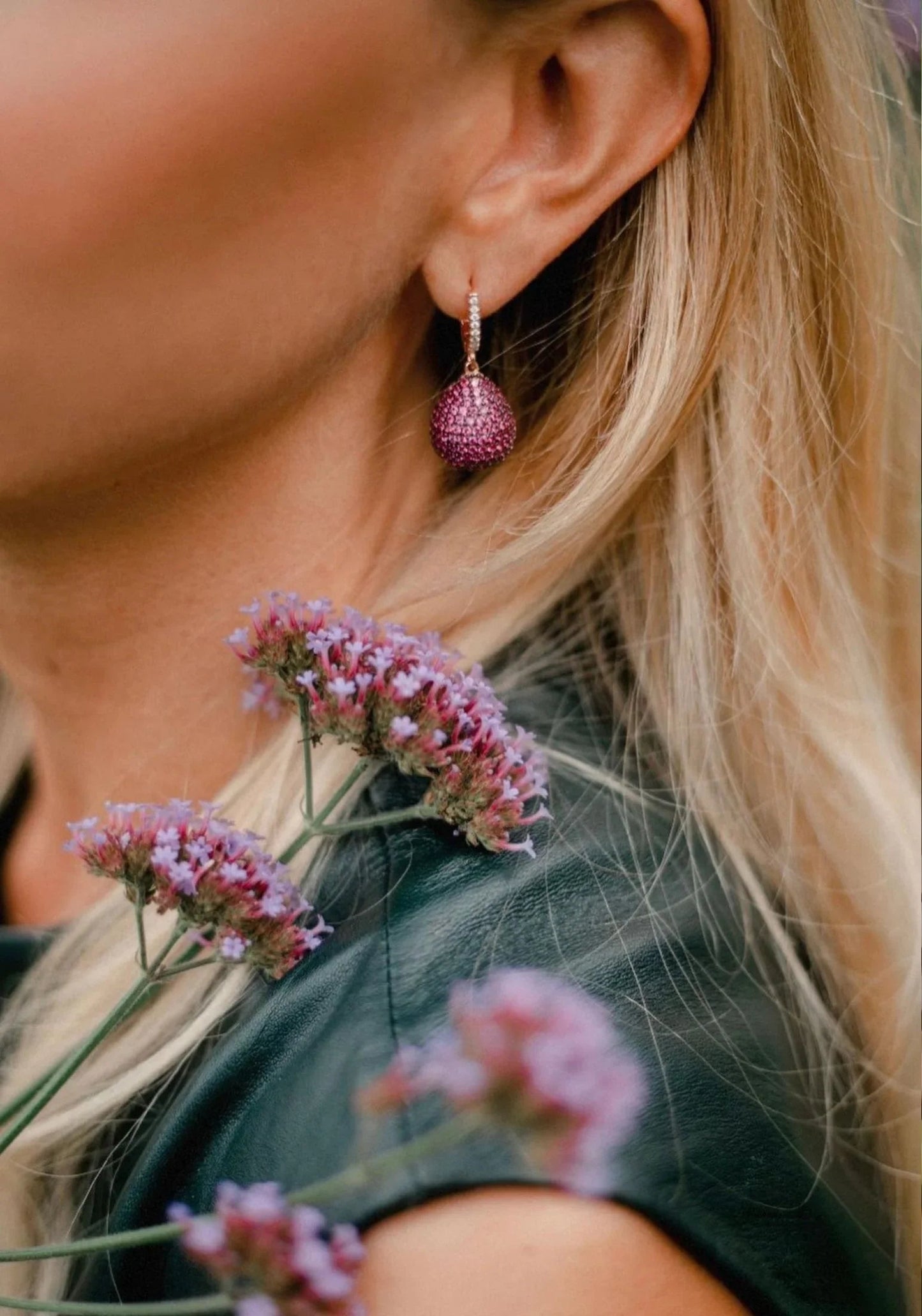 Valerie Pear Drop Gemstone Earring Rosegold Ruby