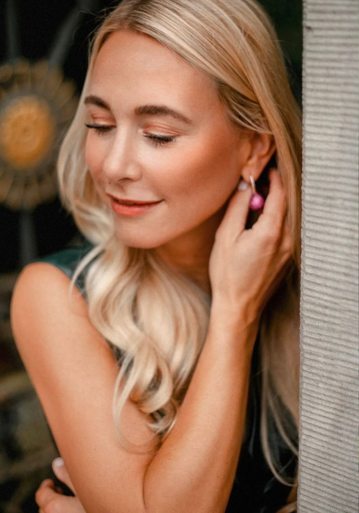 Valerie Pear Drop Gemstone Earring Rosegold Ruby
