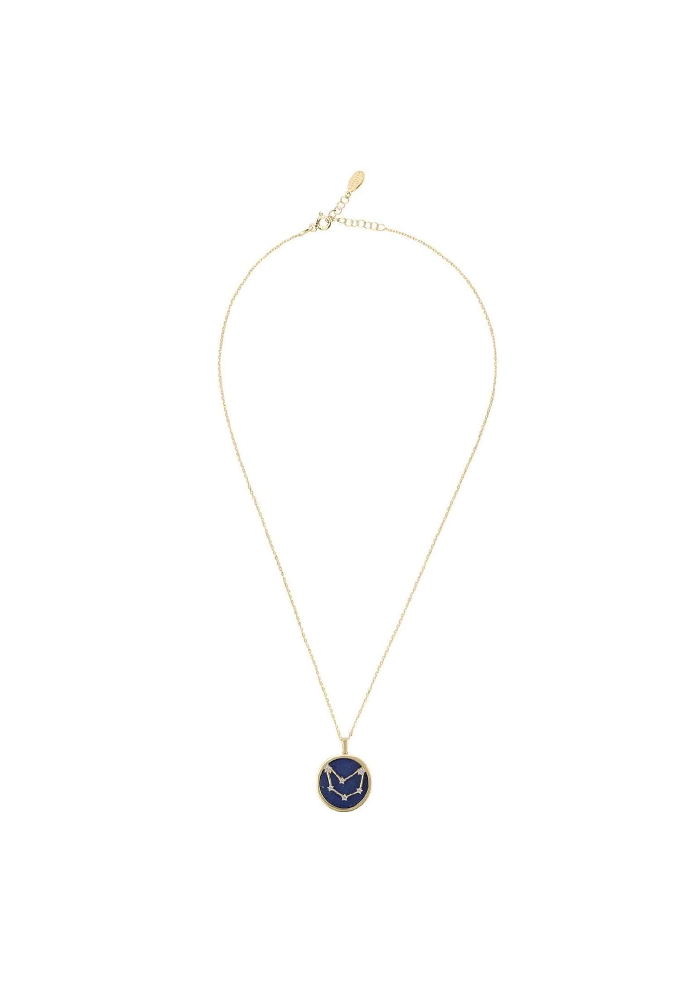 Zodiac Lapis Lazuli Gemstone Star Constellation Pendant Necklace Gold Capricorn
