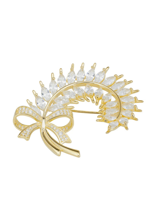 Tied Ribbon Laurel Leaf Brooch Gold