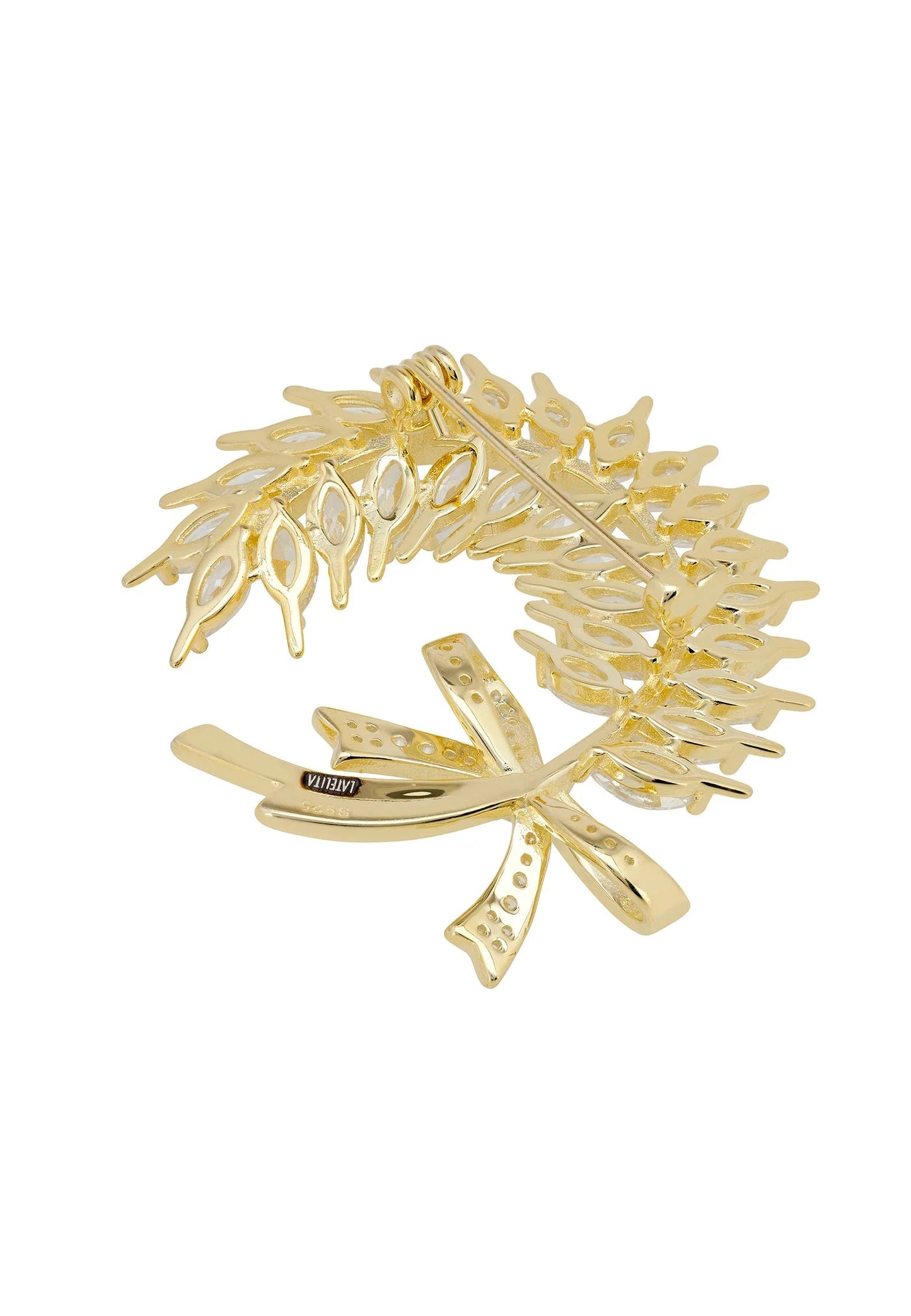 Tied Ribbon Laurel Leaf Brooch Gold