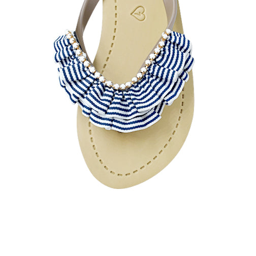 Rockaway Stripe - Chanclas de cuña media con volantes y diamantes de imitación