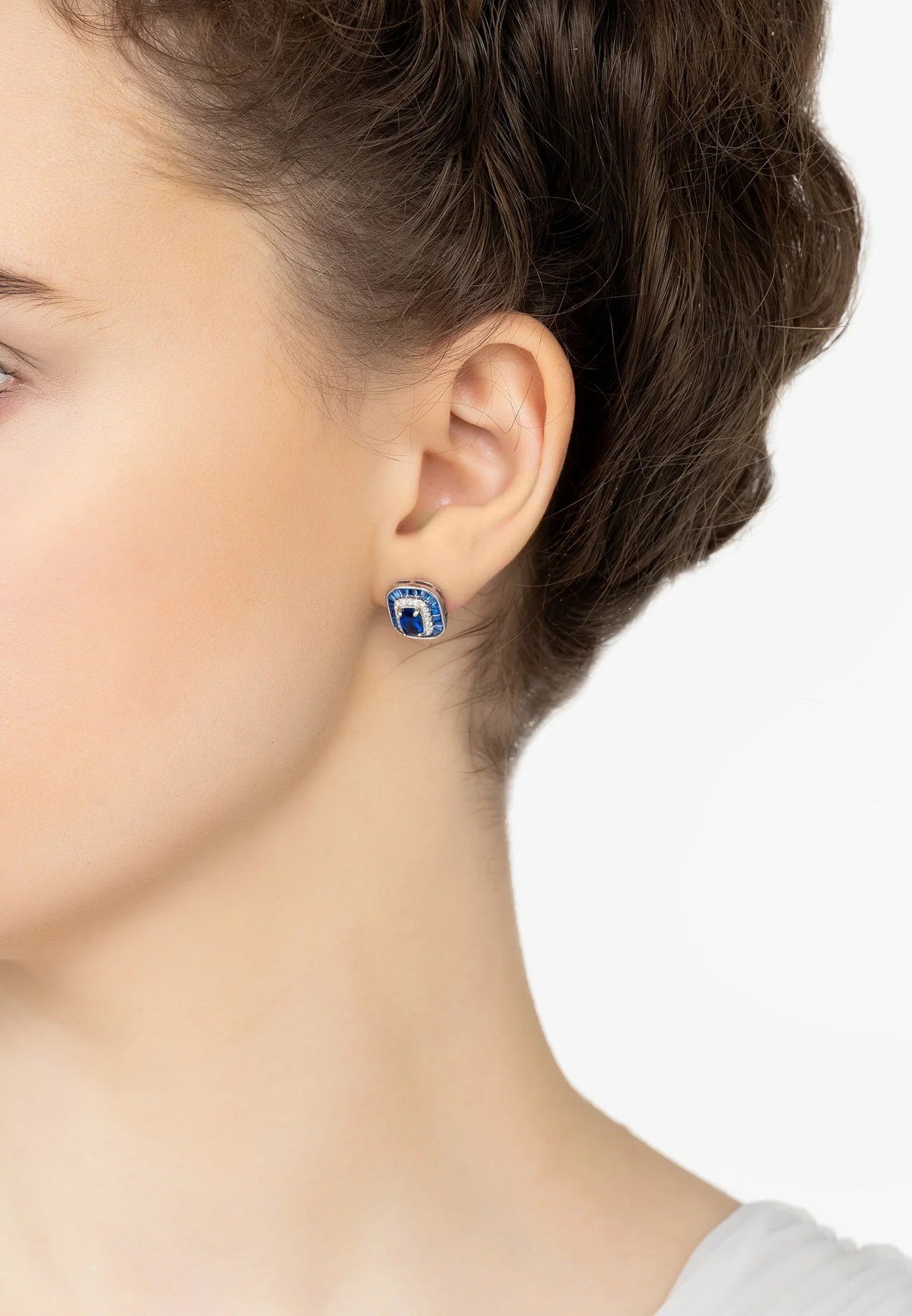 Great Gatsby Stud Earrings Sapphire Silver