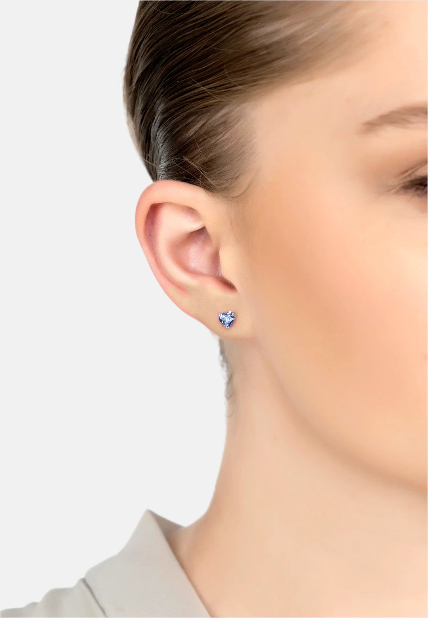 Asscher Cut Heart Stud Earrings Silver Tanzanite