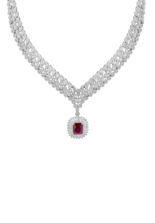 Countess Statement Ruby Necklace Silver