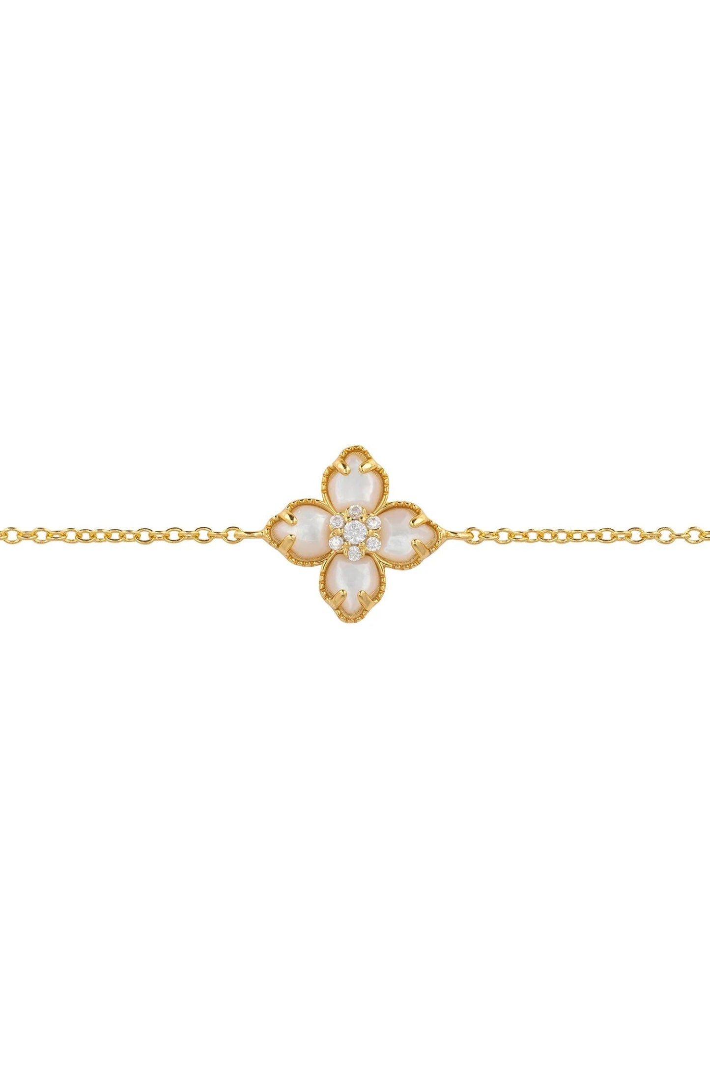 Flower Clover Mother of Pearl Bracelet Gold