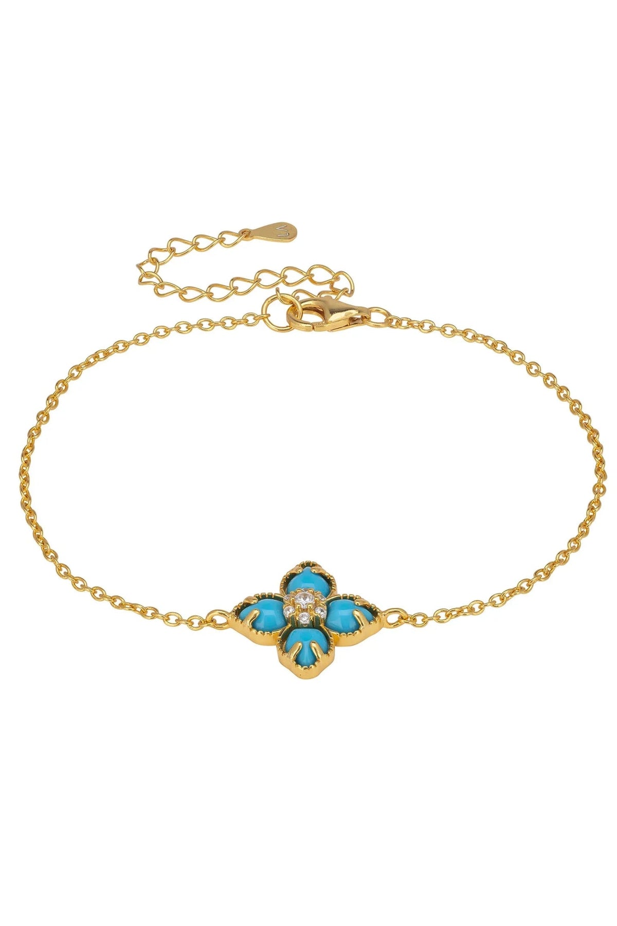 Flower Clover Turquoise Bracelet Gold