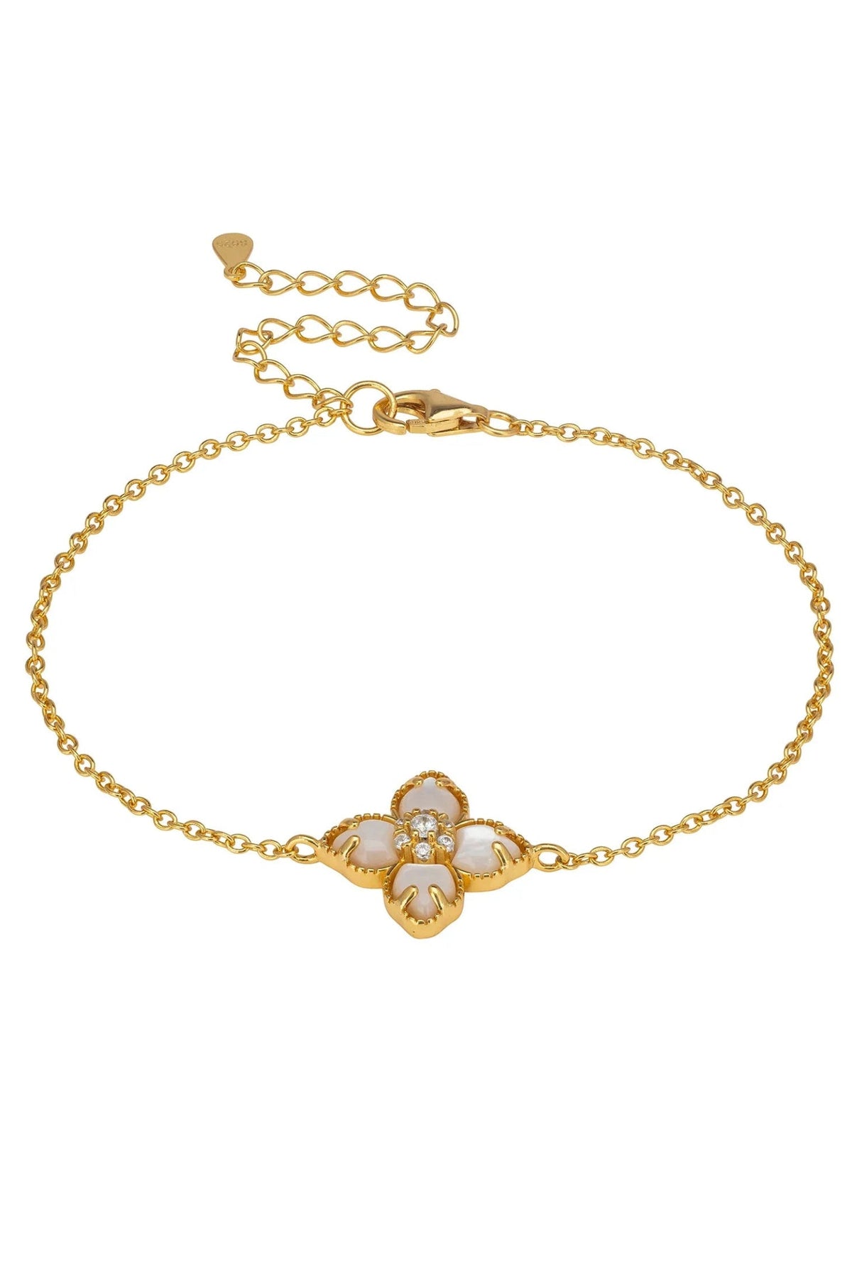 Flower Clover Mother of Pearl Bracelet Gold