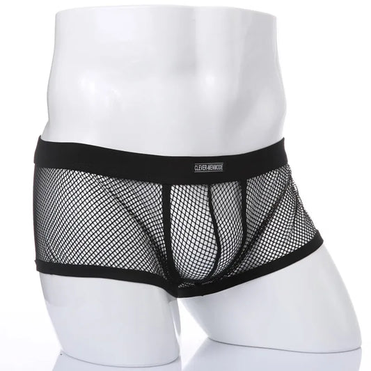 Calzoncillos tipo bóxer de tiro bajo para hombre, ropa interior transparente