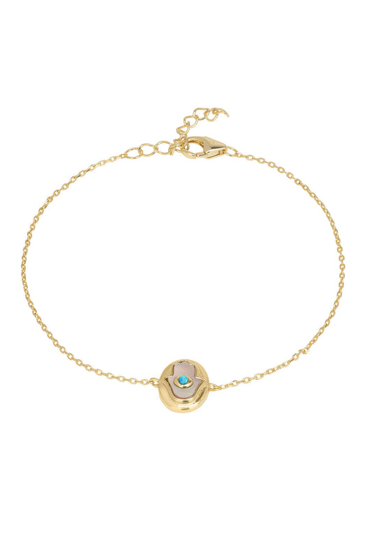 Hamsa Hand Mother of Pearl With Opal Bracelet Gold