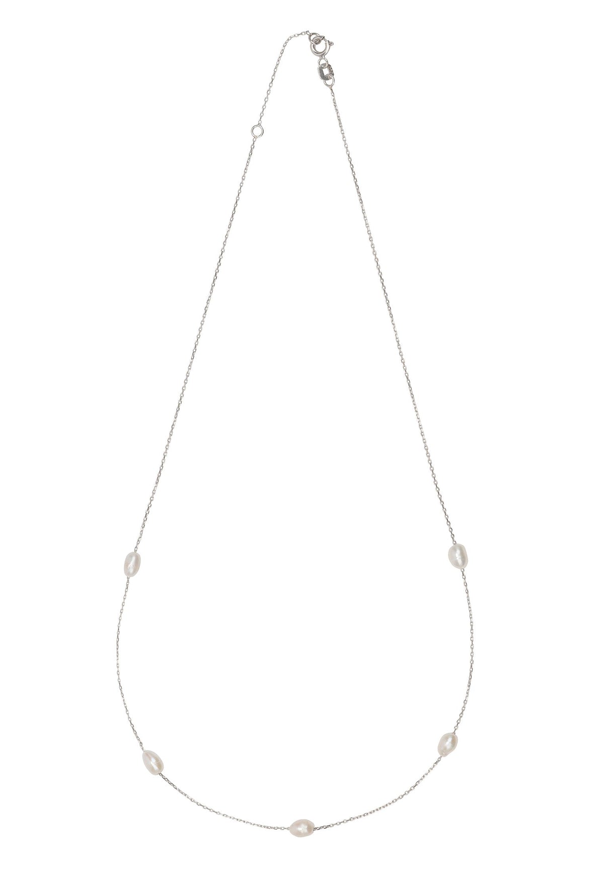 Solid 14k White Gold Natural Spaced Pearl Necklace
