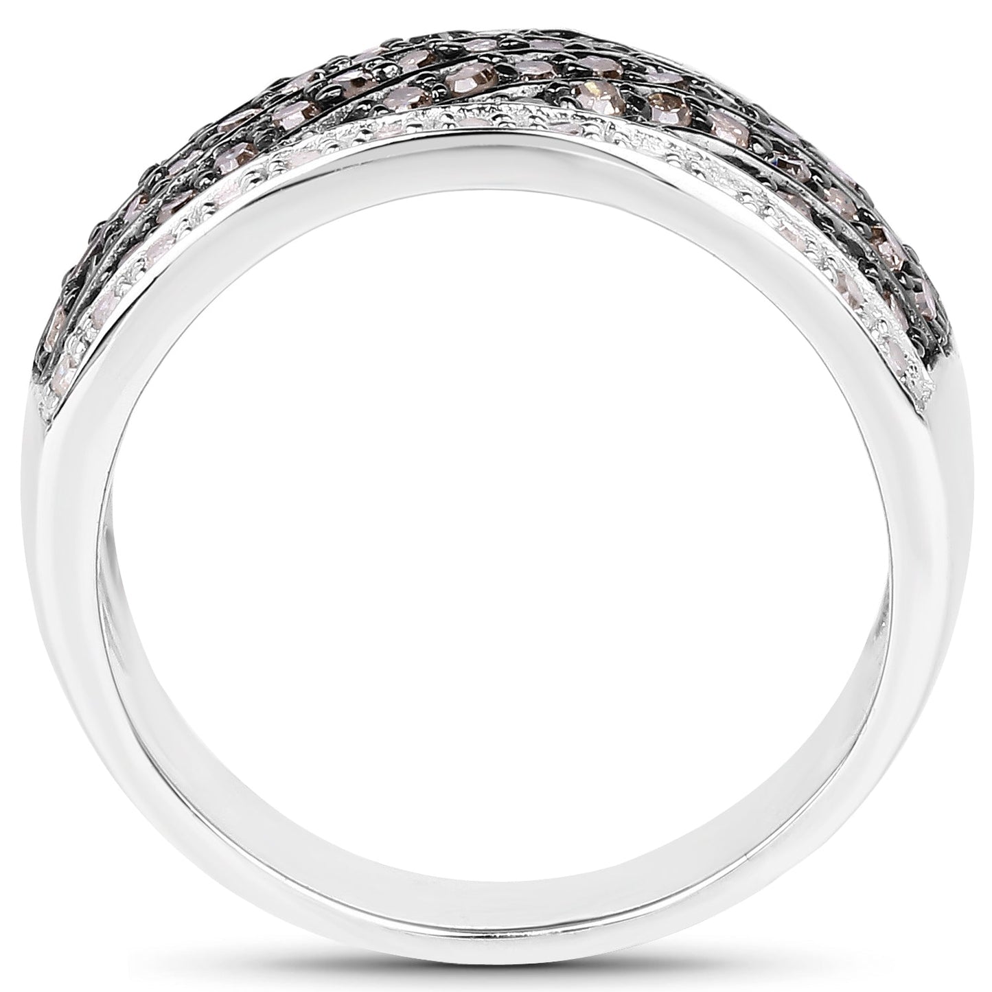 0.87 Carat Genuine Champagne Diamond and White Diamond .925 Sterling Silver Ring