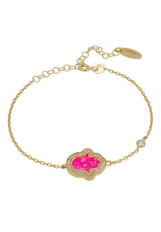 Hamsa Opalite Pink Bracelet Gold