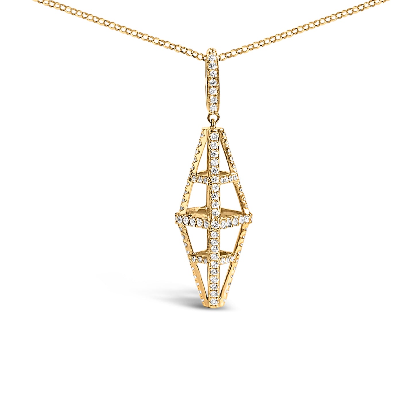 14K Yellow Gold 1.0 Cttw Diamond Studded Geometric Double Pyramid 18" Pendant Necklace (G-H Color, SI1-SI2 Clarity)