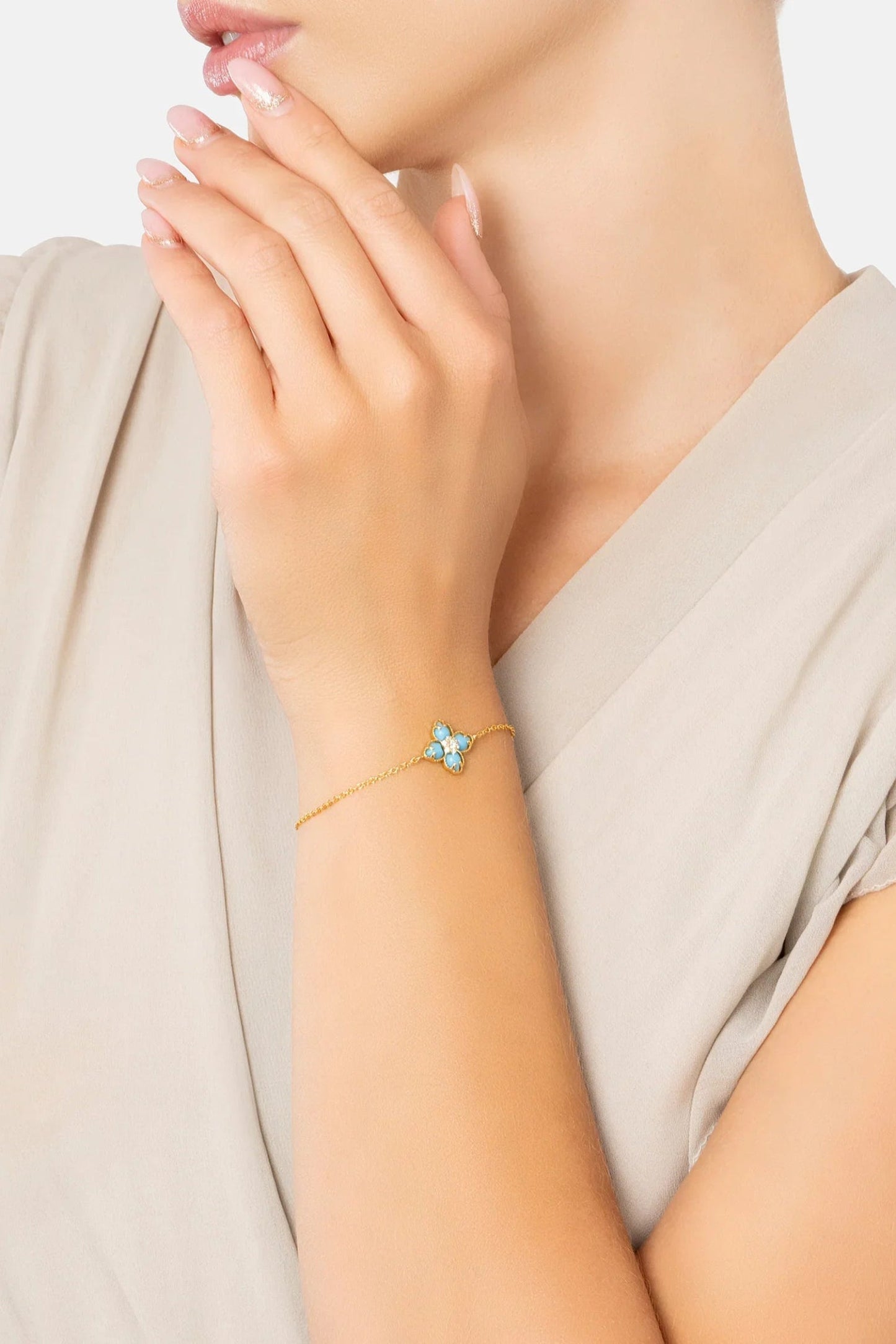 Flower Clover Turquoise Bracelet Gold