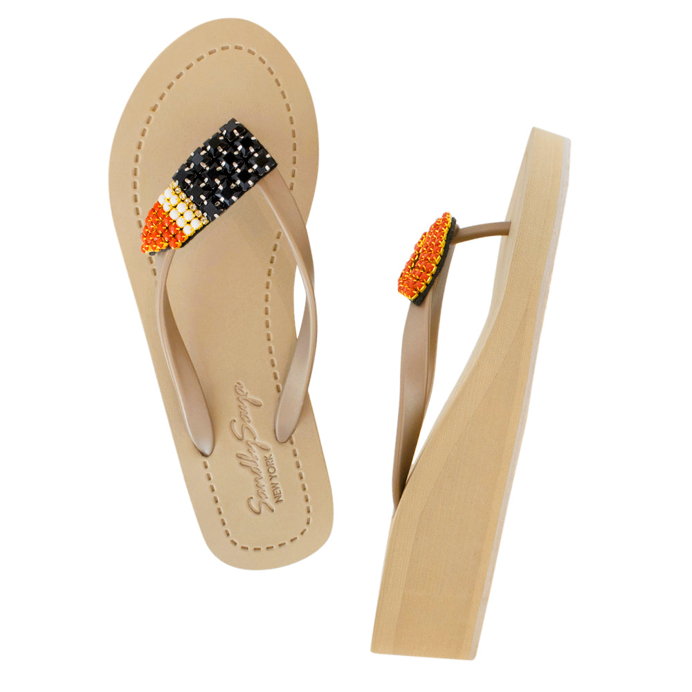 Lipstick - Rhinestone Mid Wedge Flip Flops