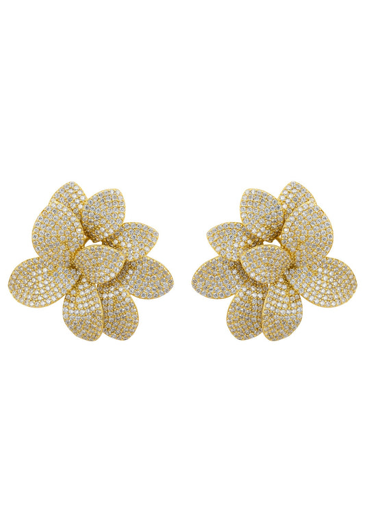 Amaryllis Flower Large Stud Earrings Gold