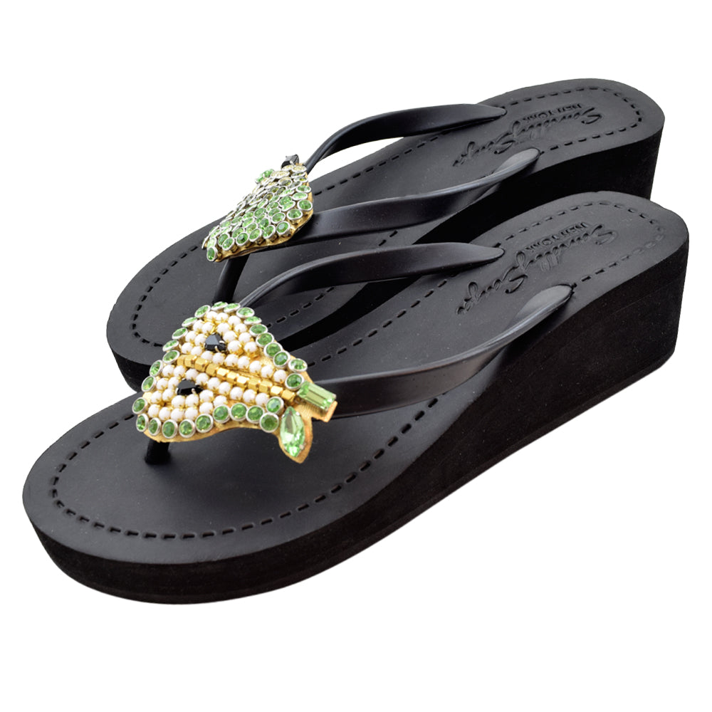 Chanclas de cuña media con diamantes de imitación y diseño de pera 