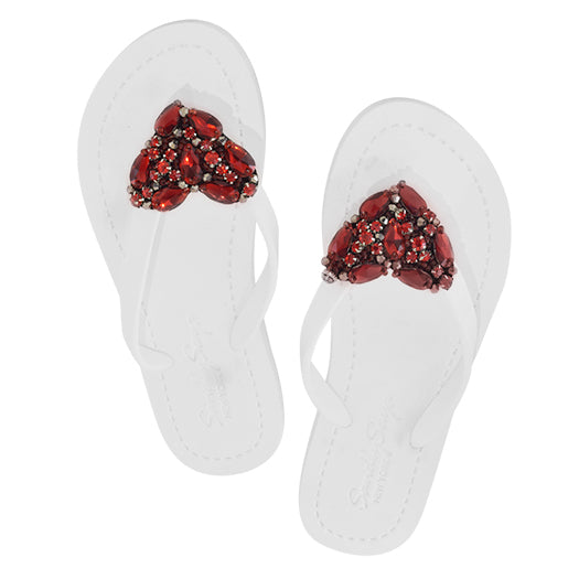 Red Heart - Rhinestone Flip Flops Flat Sandals