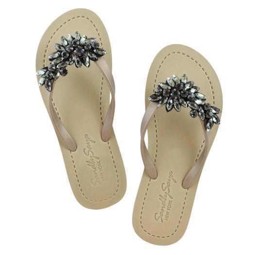 Manhattan Black - Rhinestone Flip Flops Flat Sandal