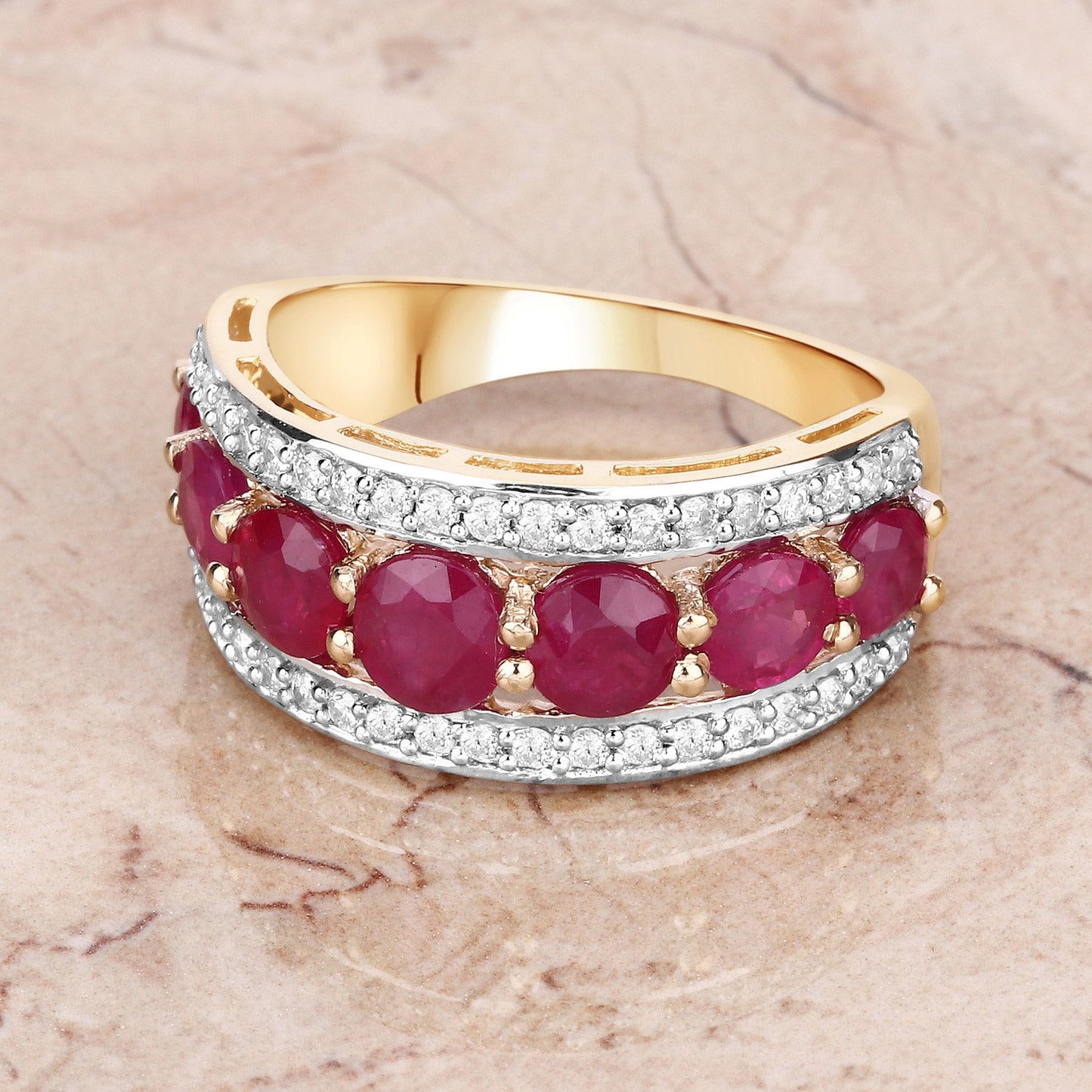 3.24 Carat Genuine Ruby and White Diamond 14K Yellow Gold Ring