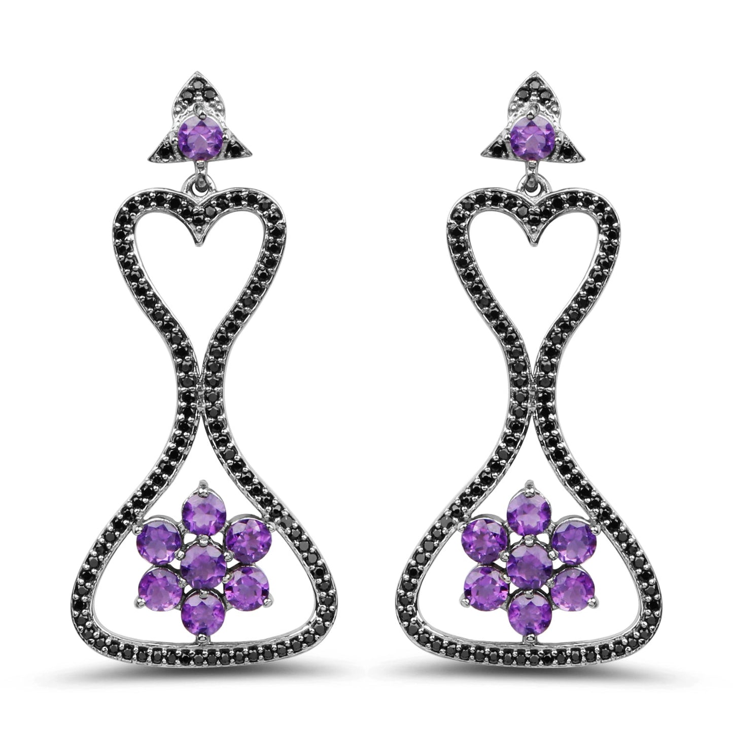 6.31 Carat Genuine Amethyst & Black Spinel .925 Sterling Silver Earrings
