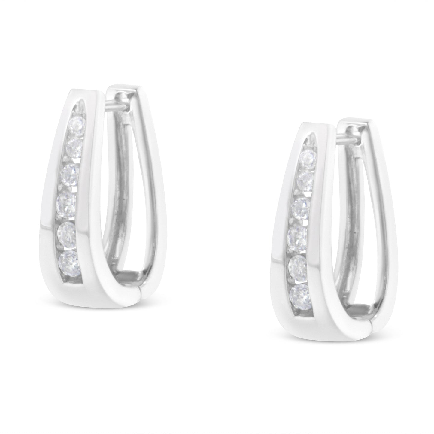 14k White Gold 1/4 Cttw Channel-Set Brilliant Round-Cut Diamond Hoop Earrings (I-J Color, I2-I3 Clarity)