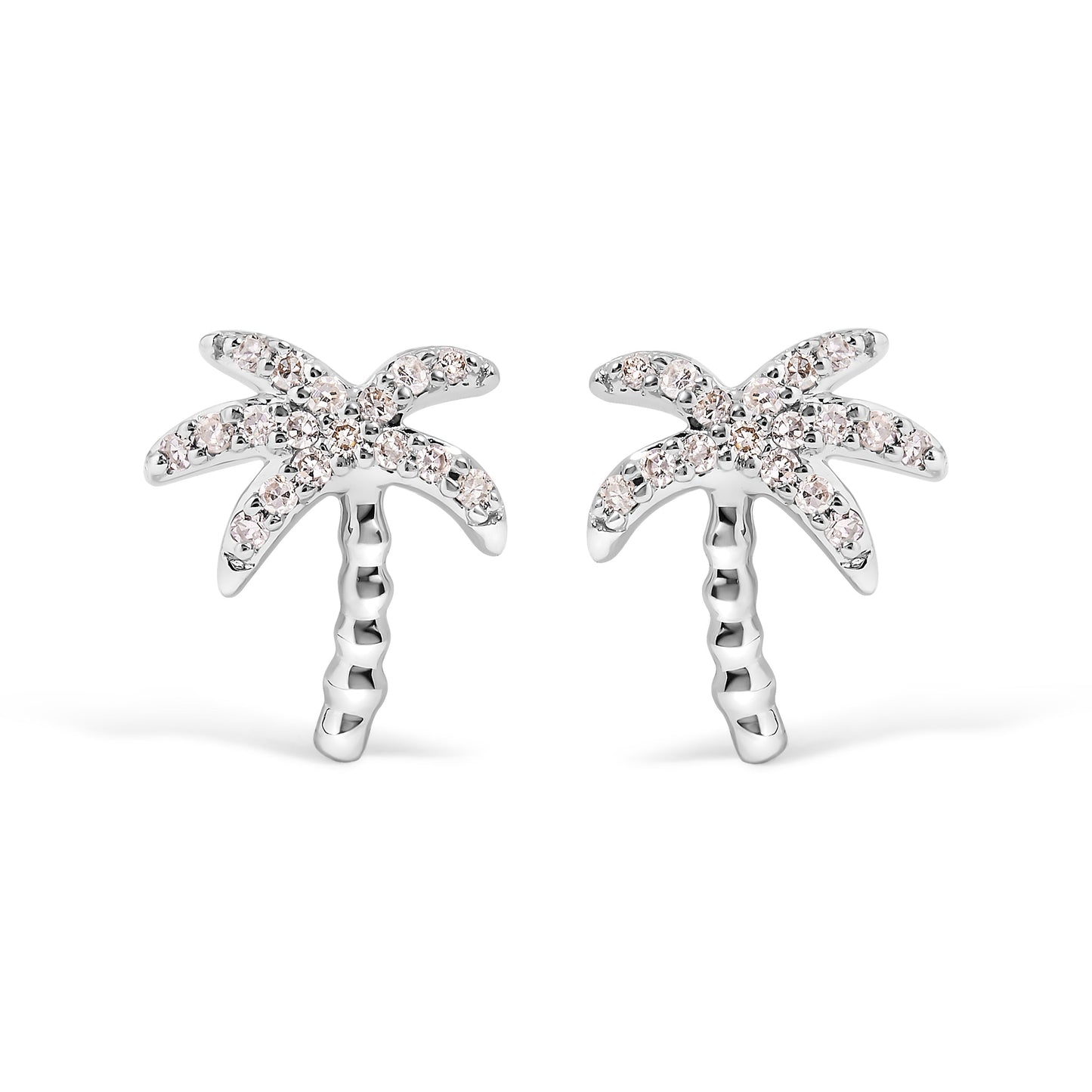 10K White Gold 1/10 Cttw Diamond  Encrusted Palm Tree Stud Earrings (H-I Color, I1-I2 Clarity)