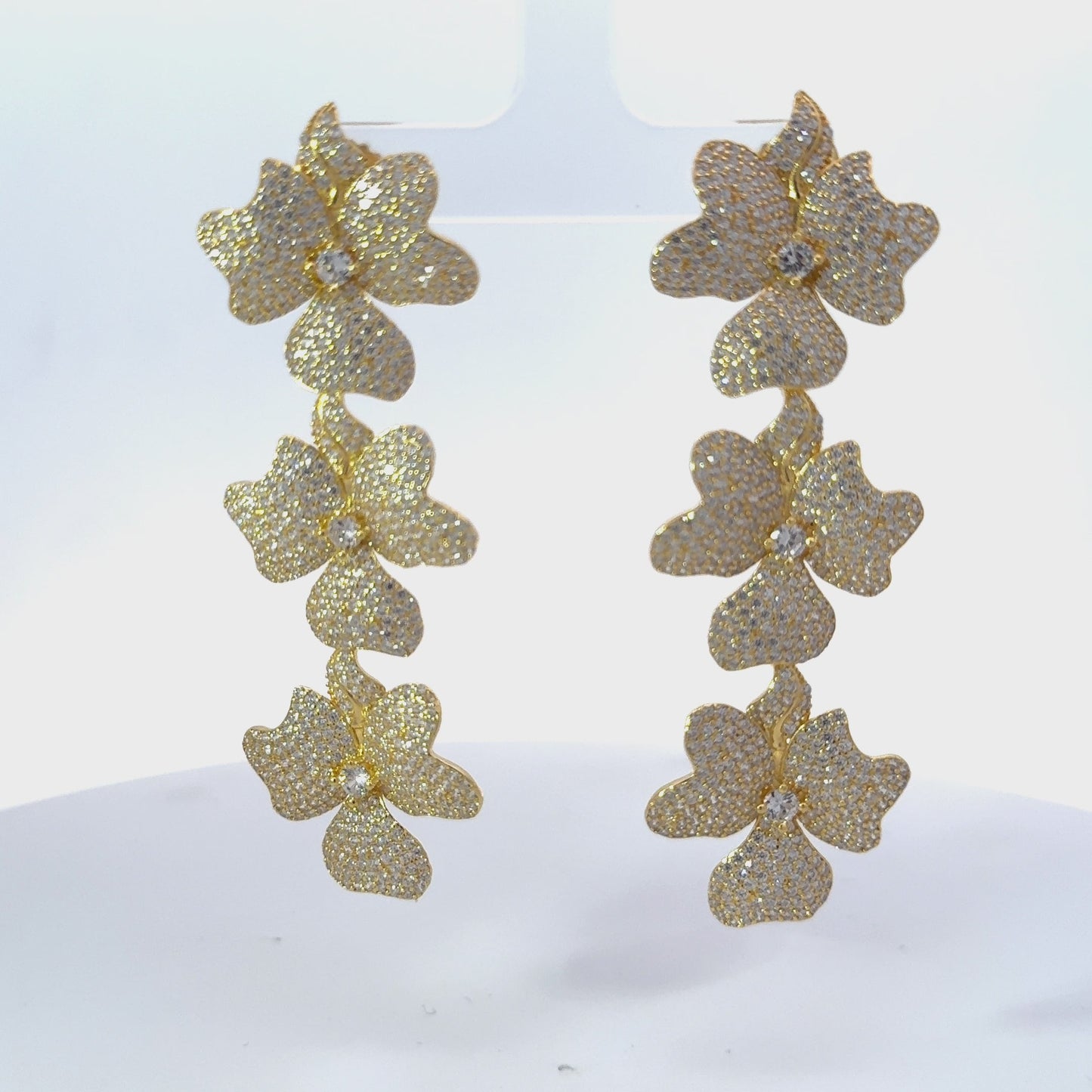 Jasmine Flower Triple Drop Earrings Gold