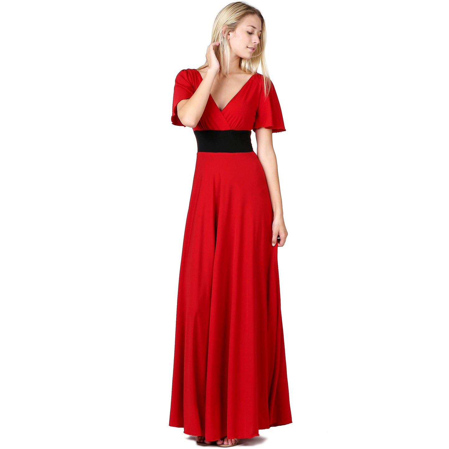 Evanese Women's Elegant Slip on Short Sleeves Evening Party Formal Long Dress