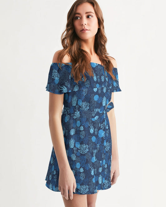 Find Your Coast® Lightweight Sea Reef Off-Shoulder Belted Dress