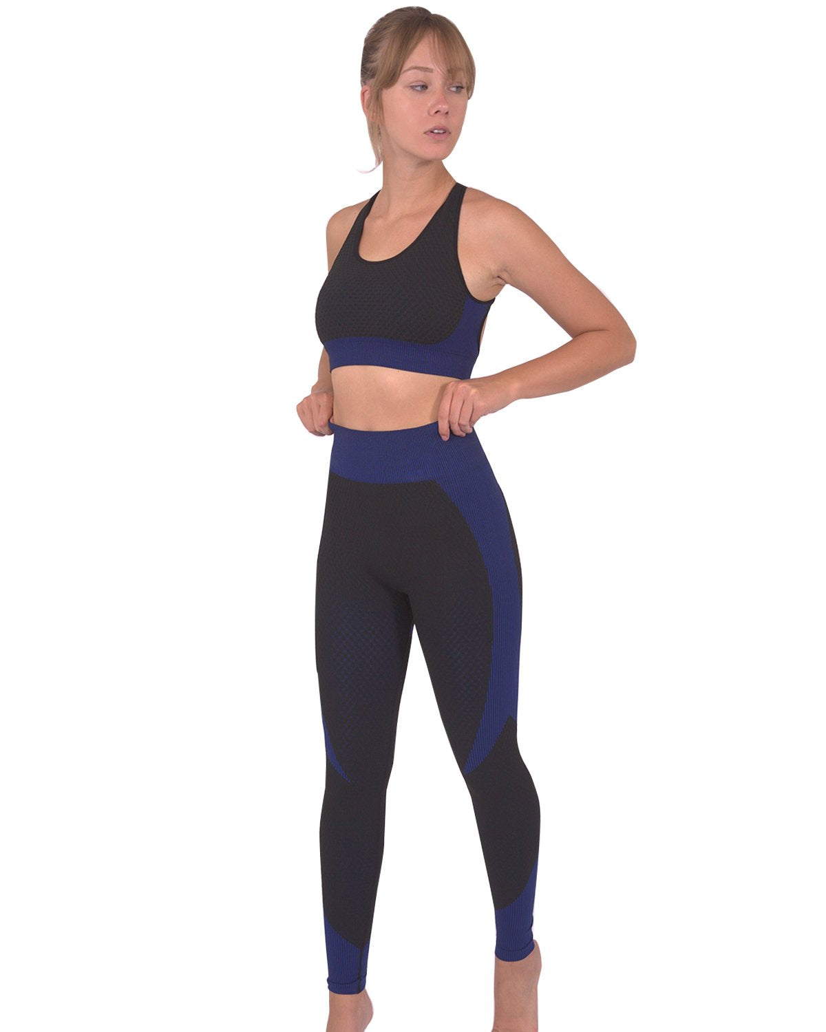 Conjunto de 2 leggings y top deportivo sin costuras Trois - Negro y azul marino