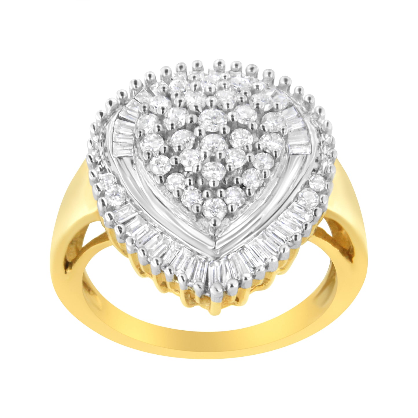 10K Yellow Gold 1.0 Cttw Round and Baguette Cut Diamond Oval Shaped Cluster Ring (I-J Color, I1-I2 Clarity) - Size 7