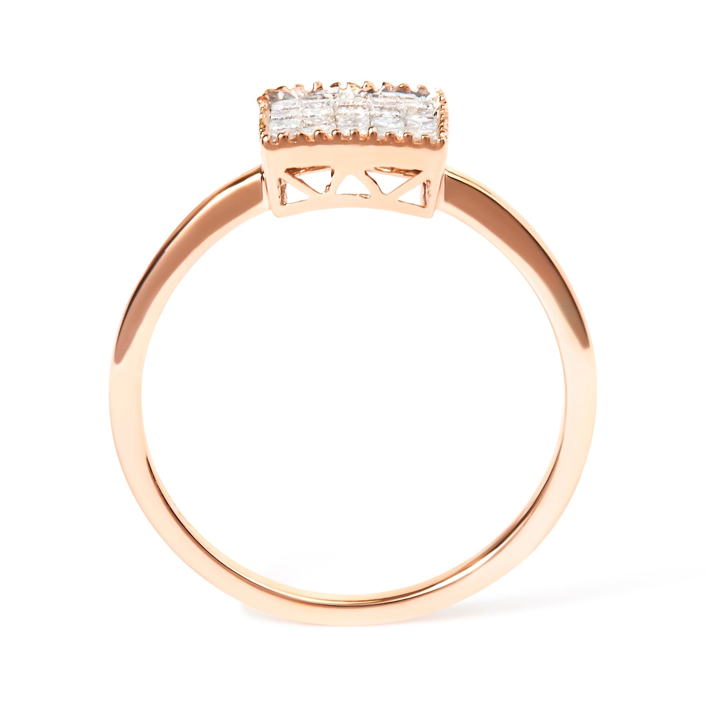 10K Rose Gold 1/3 Cttw Invisible Set Princess Cut Diamond Composite Square Shape Ring (H-I color, I1-I2 clarity) - Size 5