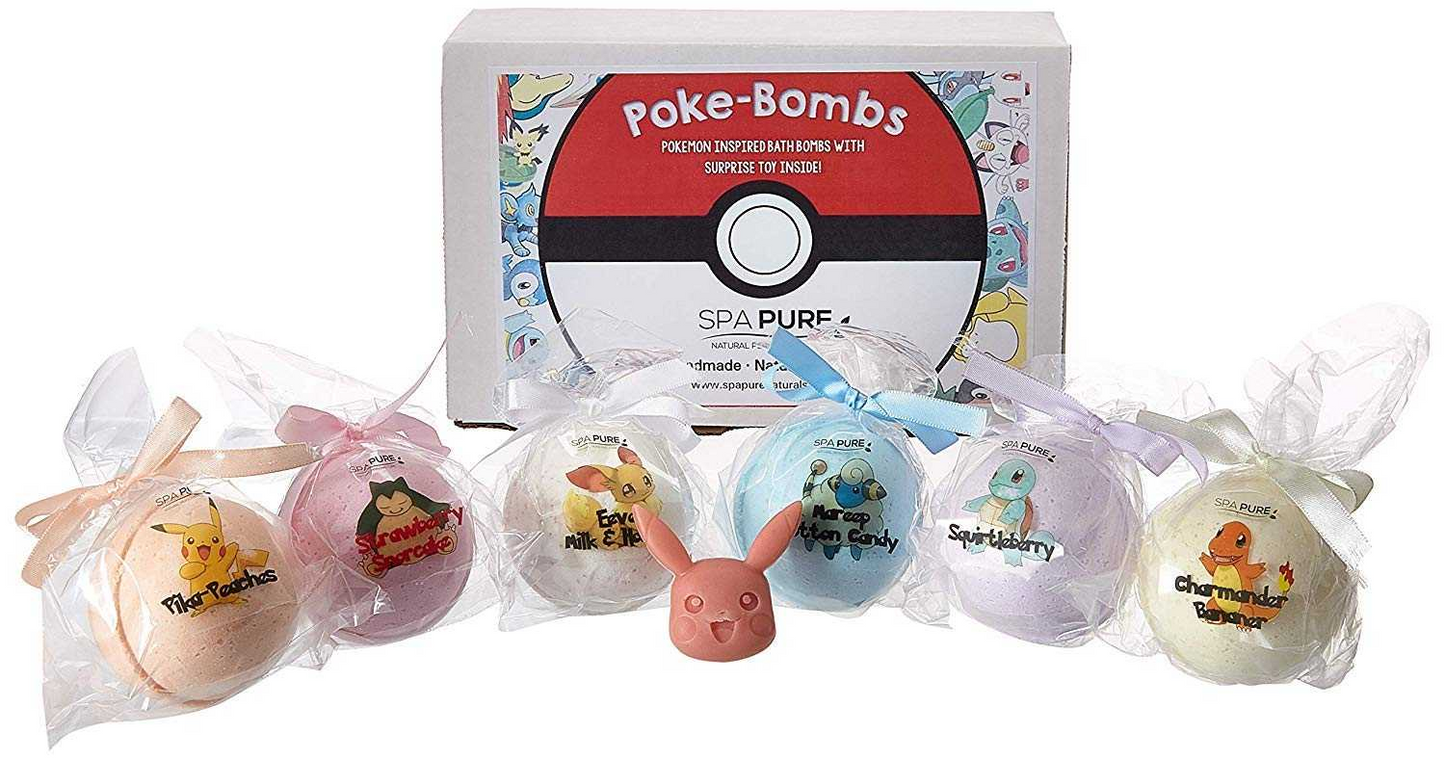 Bomba de baño efervescente con juguete sorpresa: bomba de baño efervescente Poke-Bomb, 6 (5 oz), ideal para baños de burbujas, perfecto para niñas y niños