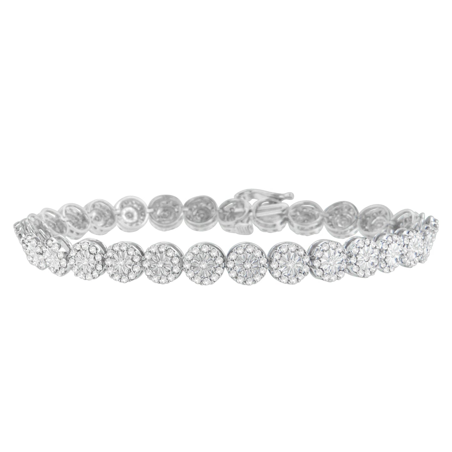 14K White Gold 2.00 Cttw Diamond Halo Link Tennis Bracelet (H-I Color, I1-I2 Clarity) - 7" Inches