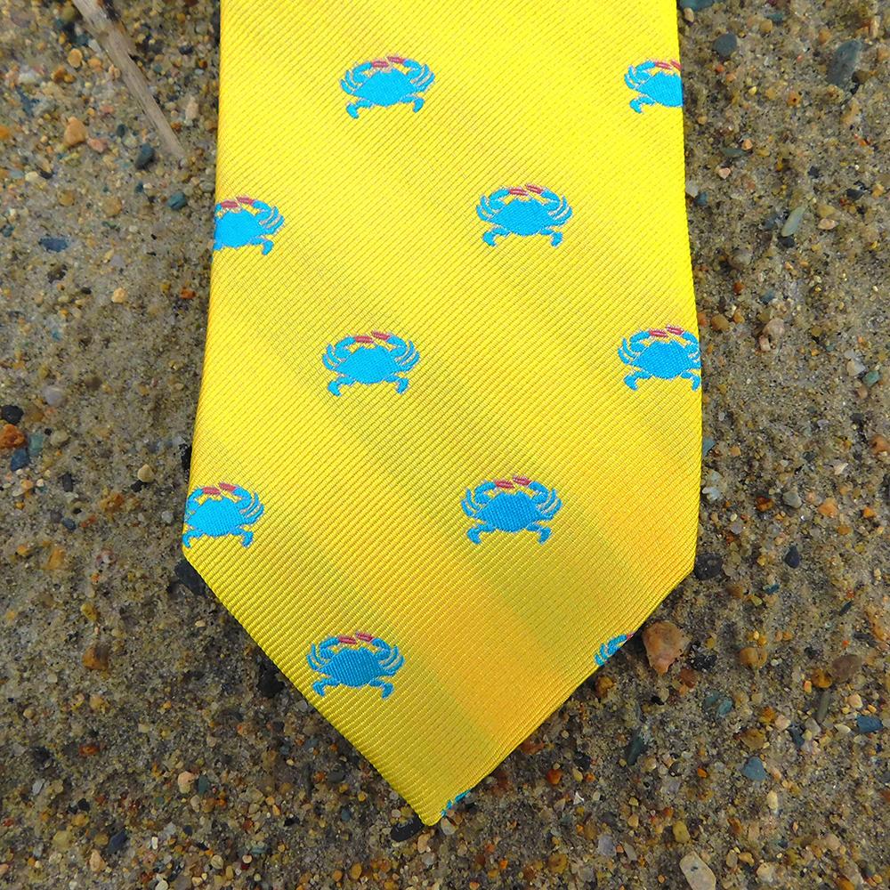 Crab Necktie - Yellow, Woven Silk