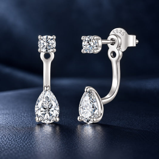 925 Sterling Silver White Gold Plated Moissanite 1.7 x 0.4 cm Earrings for Women