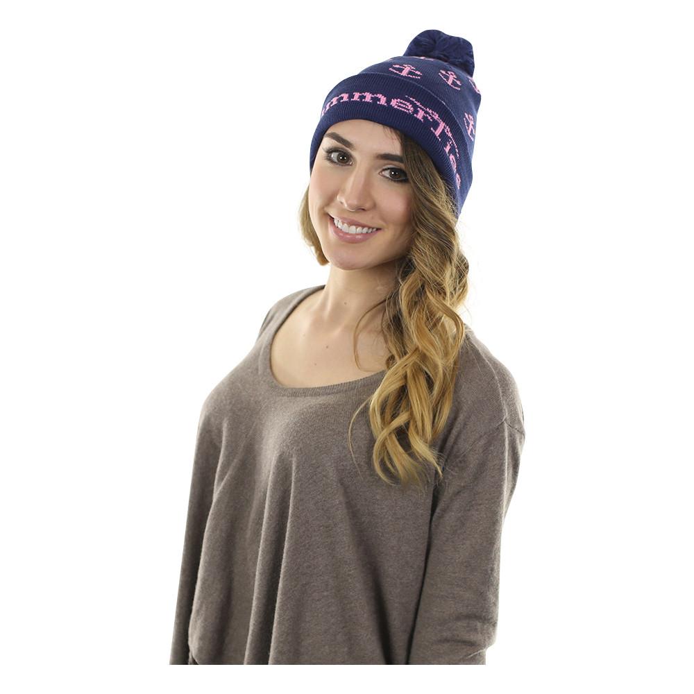 Gorro de invierno con ancla: rosa sobre azul marino