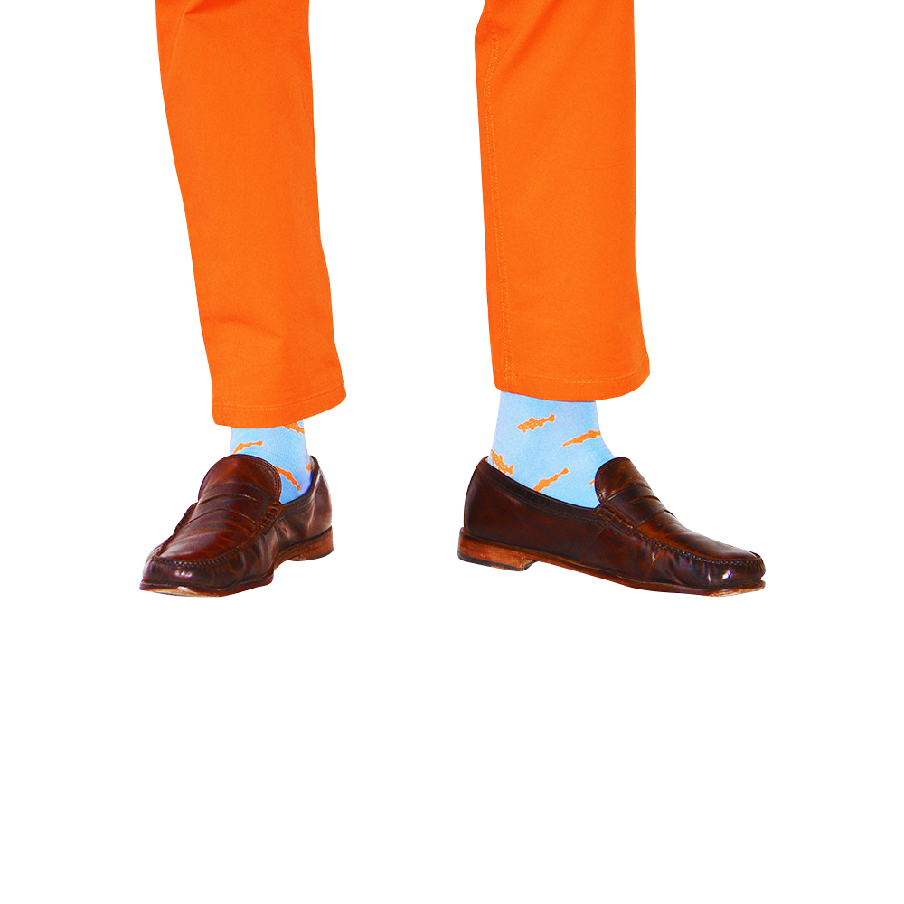 Trout Socks - Orange on Light Blue - Men's Mid Calf