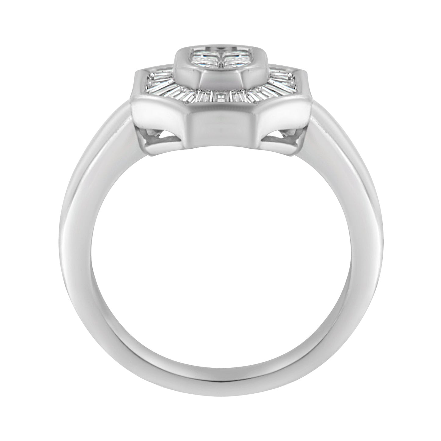 14K White Gold 1.00 Cttw Baguette and Princess-Cut Diamond Cocktail Art Deco Style Ring (H-I Color, SI1-SI2 Clarity) - Size 7