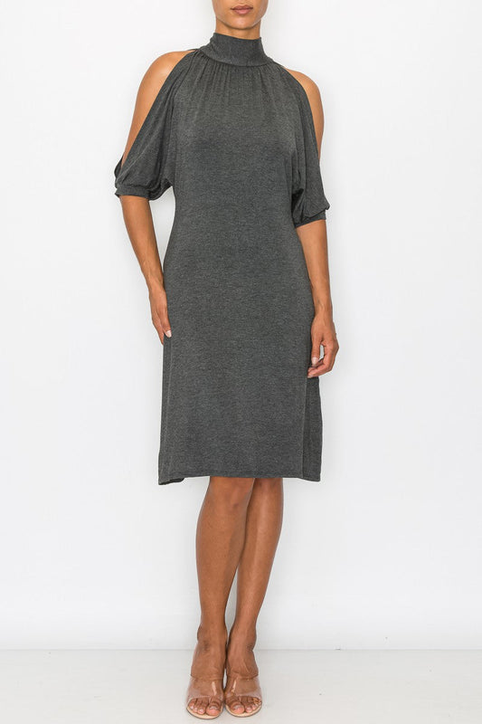 Open Shoulder Back Dress - Grey
