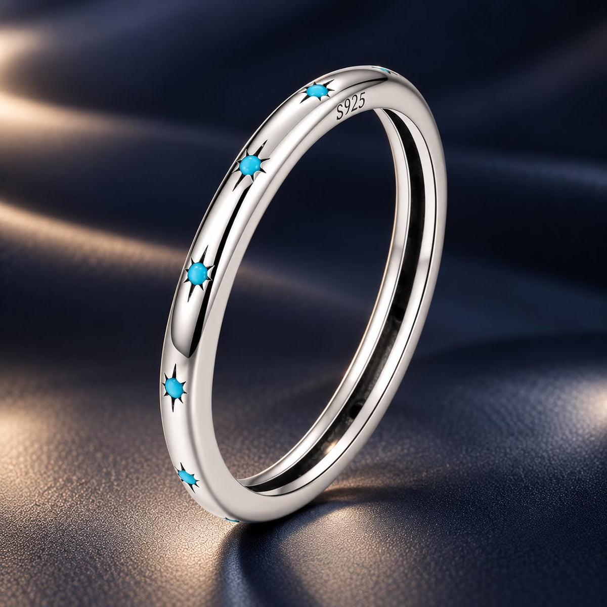 925 Sterling Silver Turquoise Oxidized Silver Ring Size 6 for Women