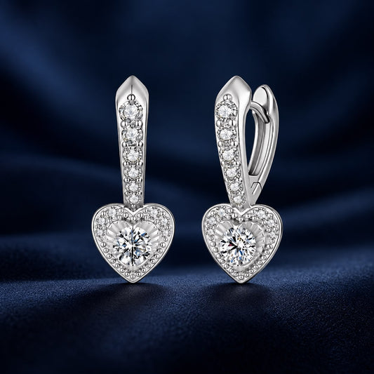 925 Sterling Silver White Gold Plated Moissanite Pavé CZ 2.2x0.9cm Earrings for Women