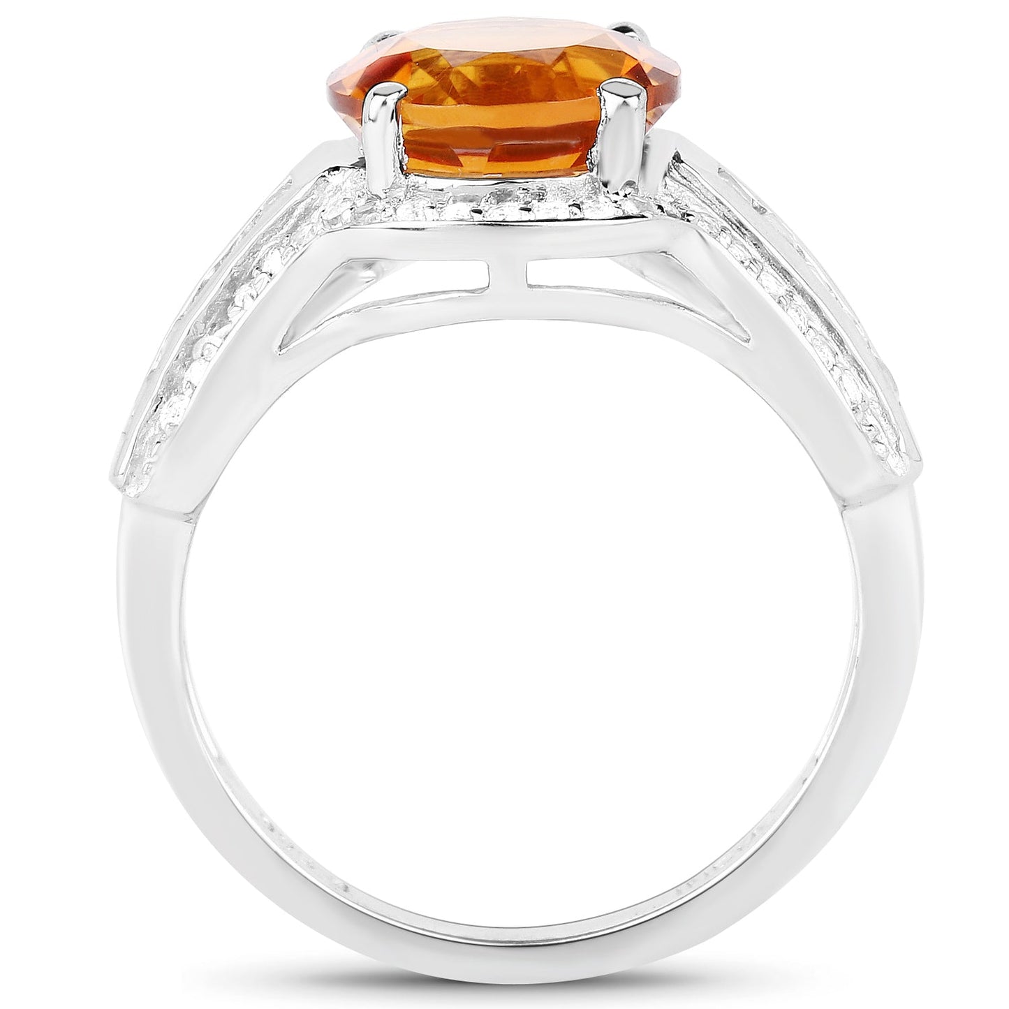 2.81 Carat Genuine Citrine and White Topaz .925 Sterling Silver Ring